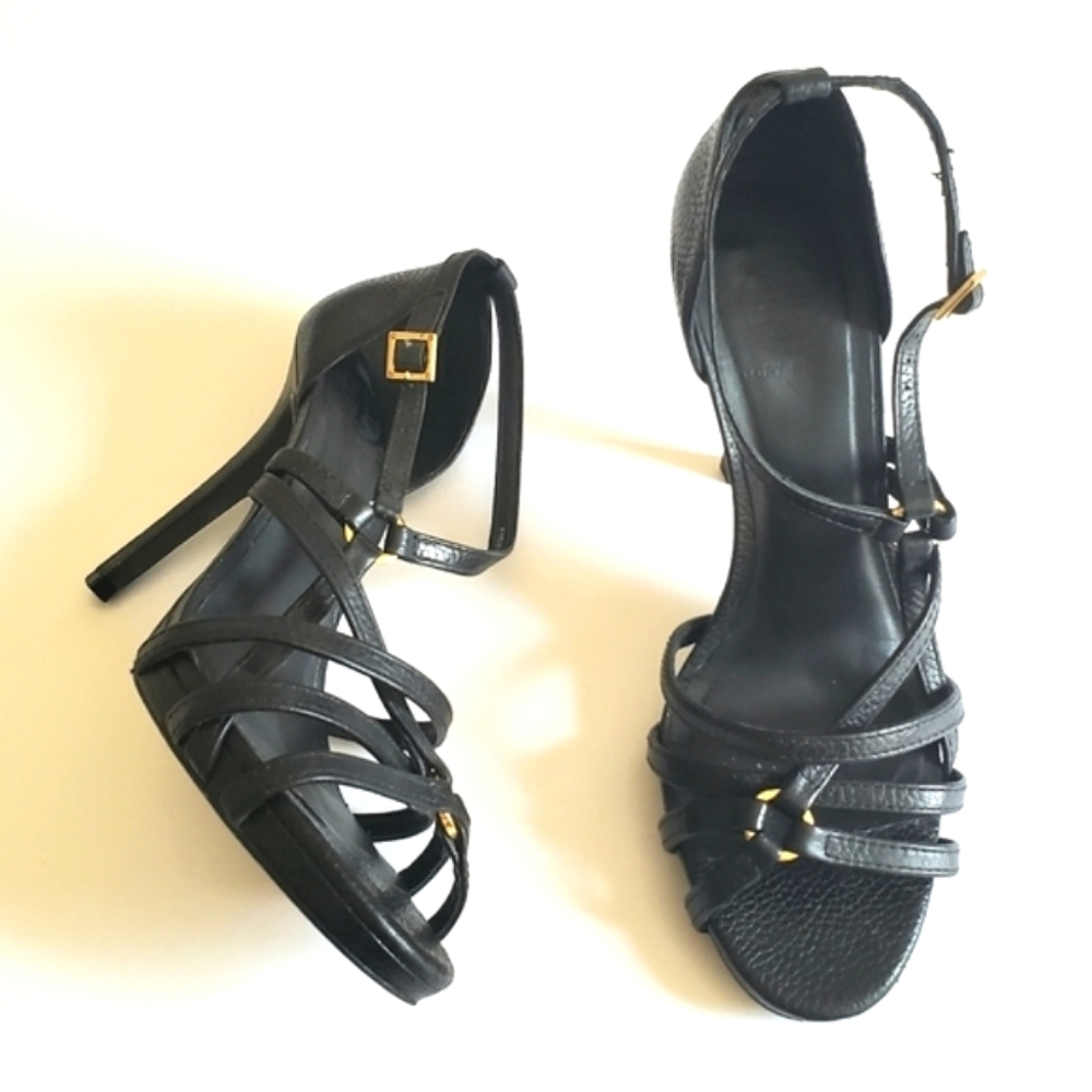 TORY BURCH Elizabella Black Leather Strappy Heels sz 10